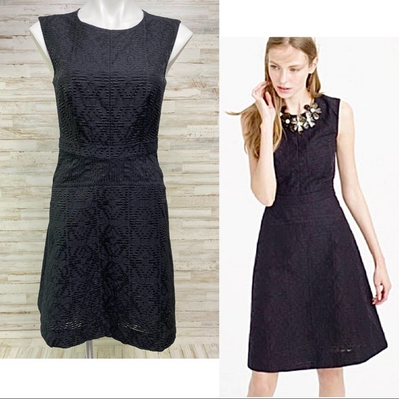 J. Crew Dresses & Skirts - J Crew Black Dress Jacquard Textured Eyelet Fit & Flare Sleeveless 2